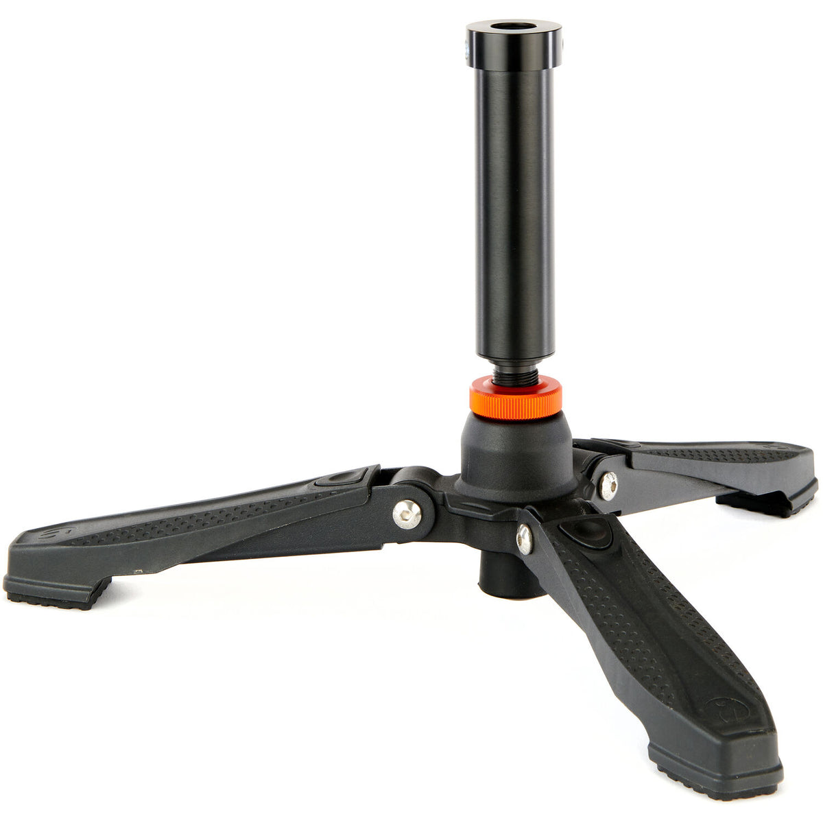 Black adjustable stand with a white background