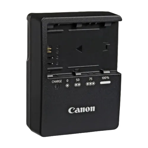 A Canon LC-E6 battery charger for LP-E6 and LP-EL battery packs, designed for various Canon cameras.