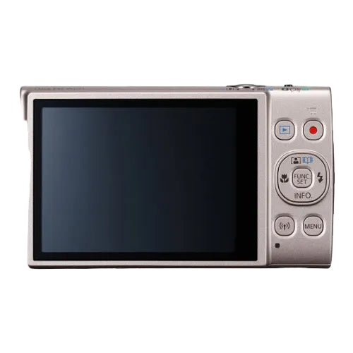 Digital camera with a screen and control buttons on a white background