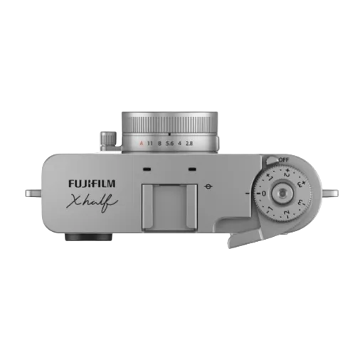 Fujifilm X-half camera on a white background