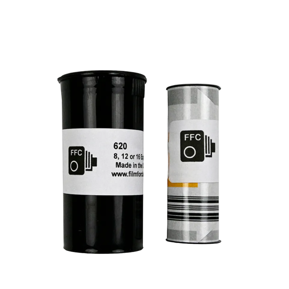 Two rolls of black and white negative film, labeled '620' and 'EDU ULTRA 400', with the Film for Classics brand logo.