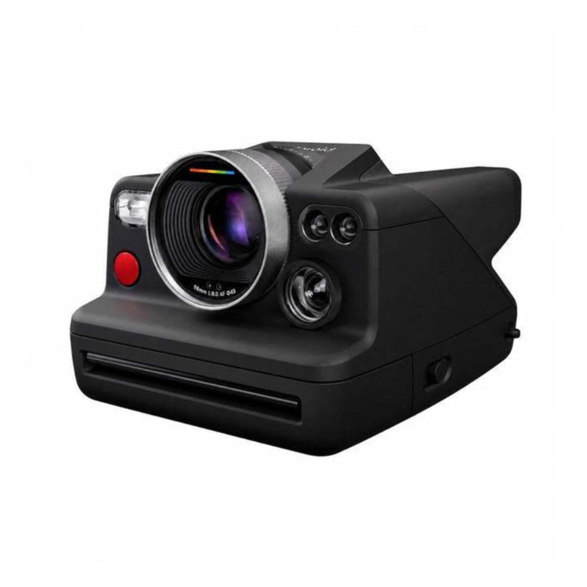 Black Polaroid I-2 instant camera featuring a prominent 98mm lens, LiDAR sensor, and manual control buttons.