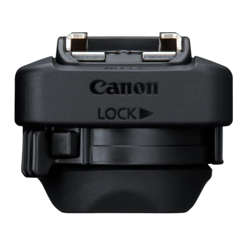 A black Canon multi-function shoe adapter with a camera shoe mounting interface.