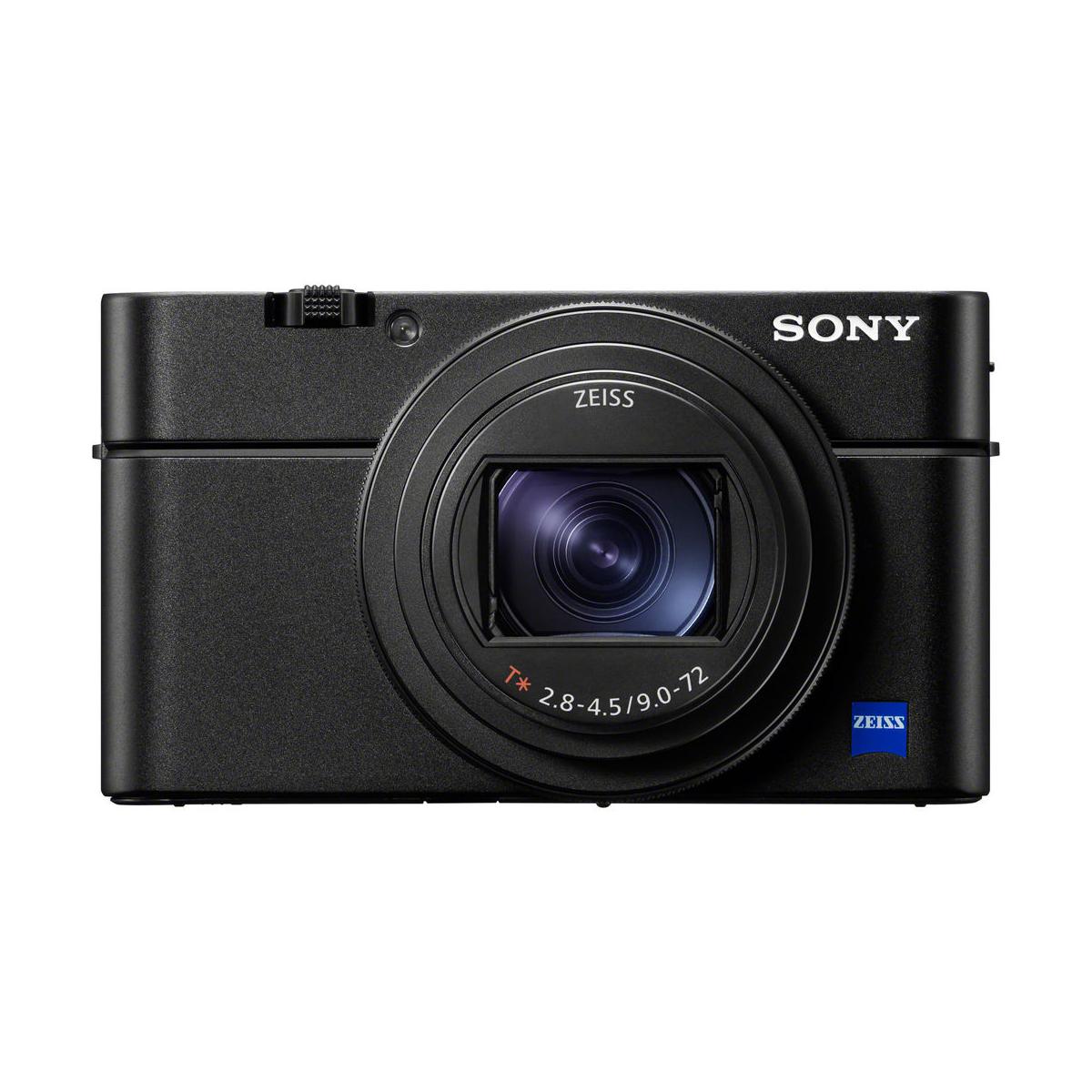 Compact black Sony RX100 VII digital camera featuring a ZEISS Vario-Sonnar T* lens and sleek metal body design.