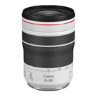 Canon camera lens with white and black design on a white background
