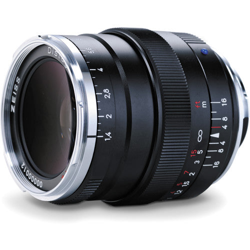 Camera lens with Zeiss branding on a white background