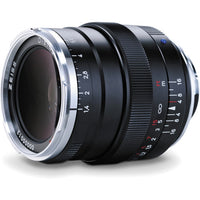 Camera lens with Zeiss branding on a white background