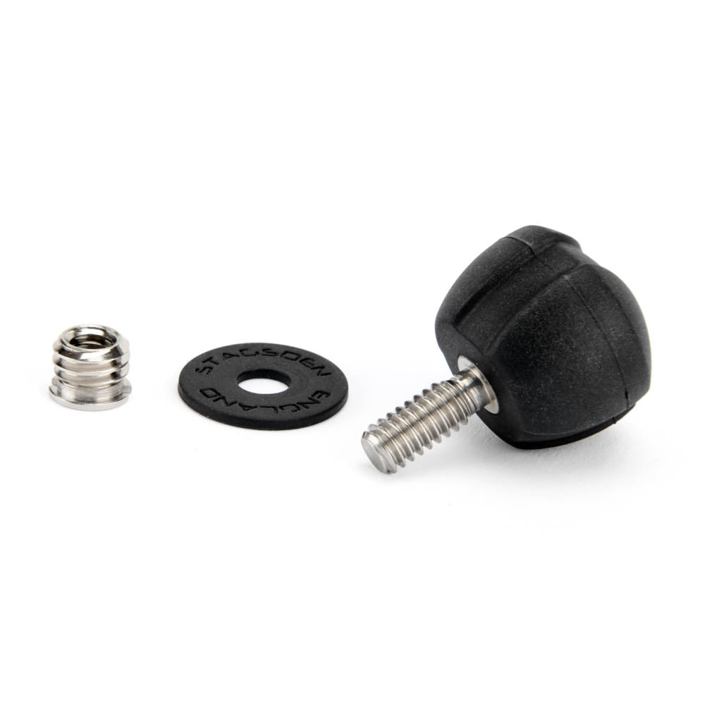 Black screw with washer and nut on a white background