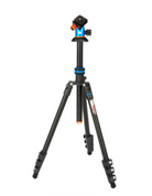 A black and blue 3 Legged Thing Patti 2.0 magnesium travel tripod with an AirHed Mini Ball Head, displayed in an upright position.