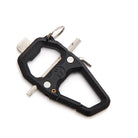 Multitool keychain with bottle opener and other tools on a white background