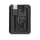Black USB-C power adapter with a built-in cable and a USB-A connector, shown from the back on a white background.