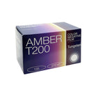 Amber T200 35mm color negative film box with a purple and yellow gradient design, 27 exposures, tungsten-balanced.