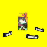 Film canisters and packaging with a colorful background