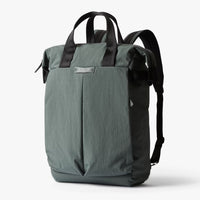Everglade green Bellroy totepack backpack with black straps on a white background