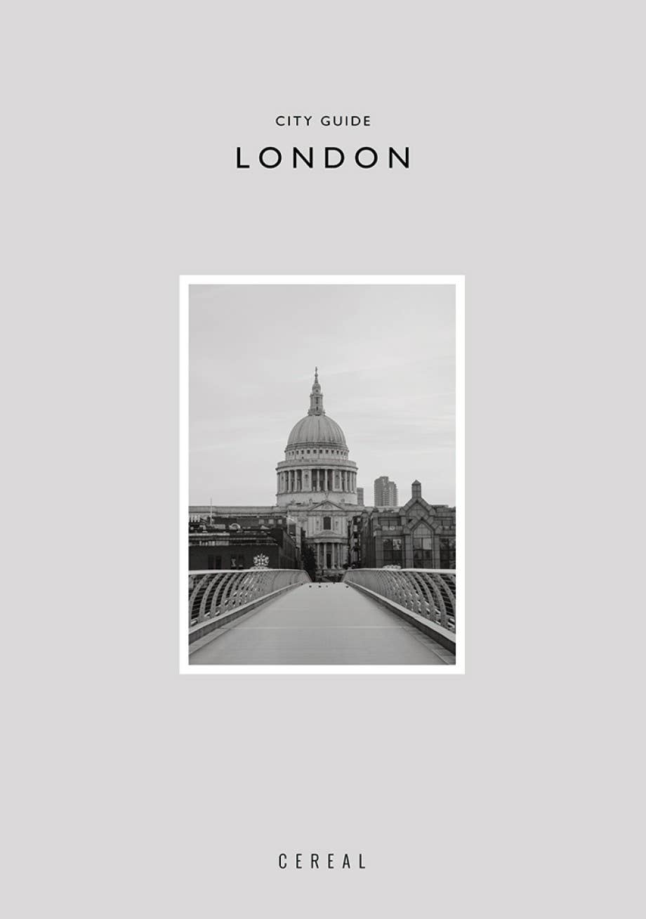 City guide to London with a black and white photo of St. Paul's Cathedral on a light gray background.