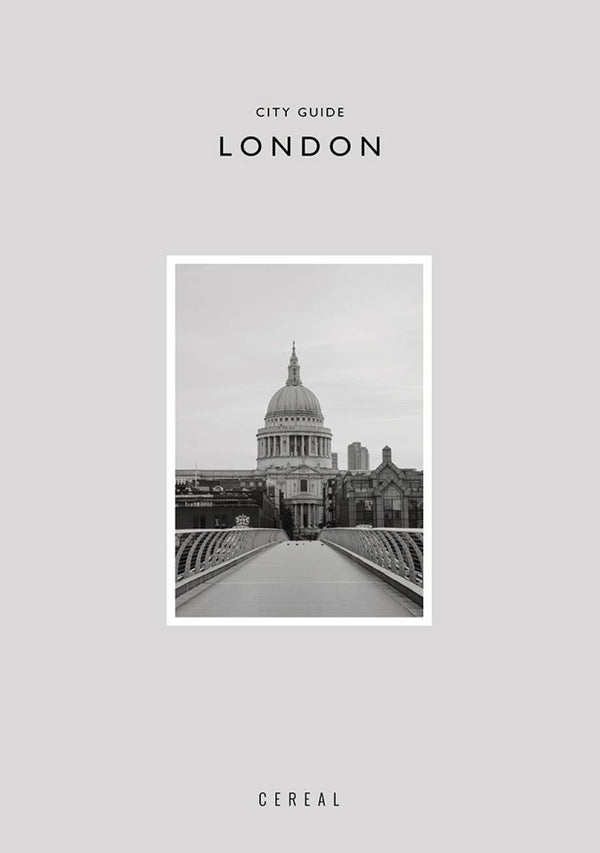 City guide to London with a black and white photo of St. Paul's Cathedral on a light gray background.