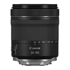 Canon camera lens with focus control ring on a white background
