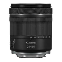 Canon camera lens with focus control ring on a white background