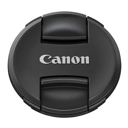 A black Canon E-77 II lens cap with the Canon logo in the center.