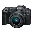 A Canon EOS R8 Mirrorless Camera with RF 24-50mm f/4.5-6.3 IS STM Lens attached, displayed against a plain background.