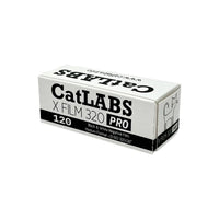 White box of CatLABS X 320 Pro 120 black and white film with bold black text and a small cat illustration.