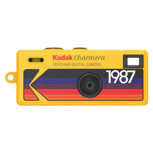 Kodak Charmera keychain digital camera with '1987' design on a white background