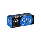Single roll of CineStill 50Daylight 120 medium format color negative film in a black and blue branded box.