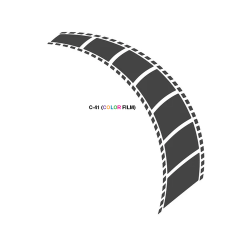 Curved black film strip on a white background