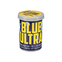 FPP Blue Ultra 3 ISO 3 color 35mm film canister with bold yellow text on a blue label and a grey plastic cap.