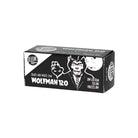 Black and white box of FPP Wolfman 100 ISO 120 medium format film with a classic monster illustration.