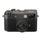 Black Fujifilm camera on a white background