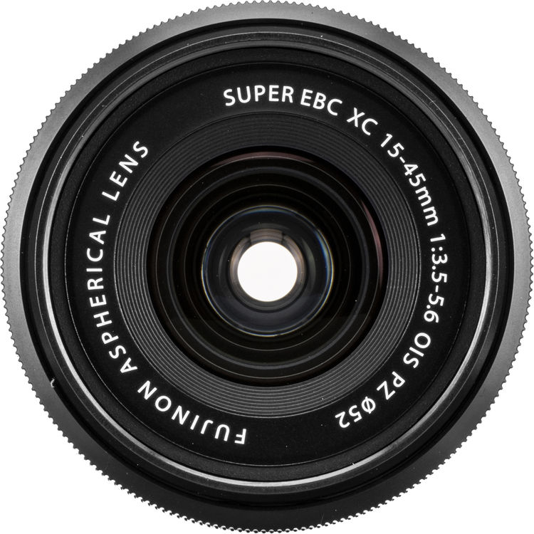 Camera lens with text on a white background