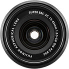 Camera lens with text on a white background