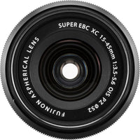 Camera lens with text on a white background