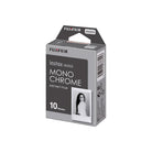 Fujifilm Instax Mini Monochrome instant film box with 10 sheets for credit card-sized black and white prints.
