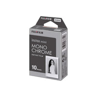 Fujifilm Instax Mini Monochrome instant film box with 10 sheets for credit card-sized black and white prints.