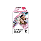 Fujifilm Instax Mini Confetti instant film 10-pack with colorful decorative border frames for credit card-sized prints.