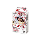 Fujifilm Instax Mini Heart Sketch instant film box with red heart patterns and 10 credit card-sized photo exposures.