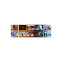 Ten Fujifilm Instax Wide instant photos featuring unique brushed metallic frames in various colors and designs.