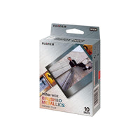 Fujifilm Instax Wide Brushed Metallics instant film 10-pack box with metallic silver frame design.