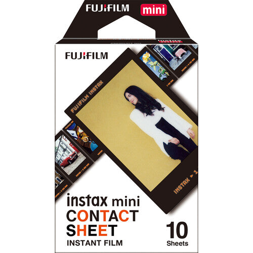 Fujifilm Instax Mini Contact Sheet instant film pack with 10 sheets featuring credit card-sized prints with black borders.