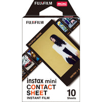 Fujifilm Instax Mini Contact Sheet instant film pack with 10 sheets featuring credit card-sized prints with black borders.