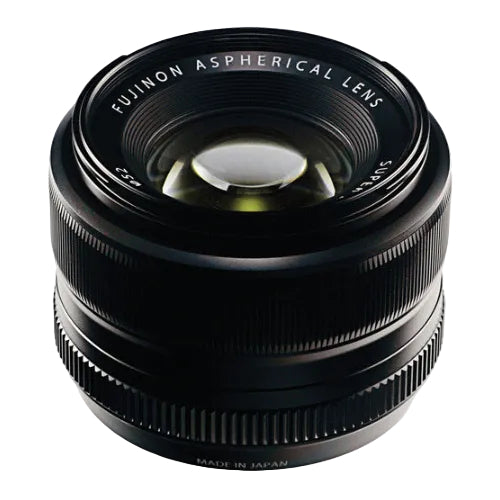 Fujifilm camera lens with 'Fujinon Aspherical Lens' text on a white background