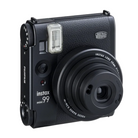 A black FUJIFILM Instax Mini 99 instant film camera with visible shutter button, lens, flash, and brand markings.