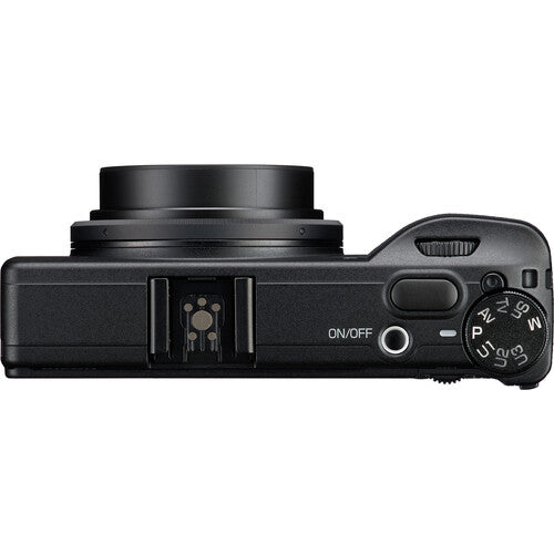 Back view of a black camera on a white background