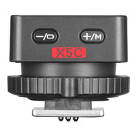 Camera lens leveler with '+' and '-' buttons and 'X5C' label on a white background