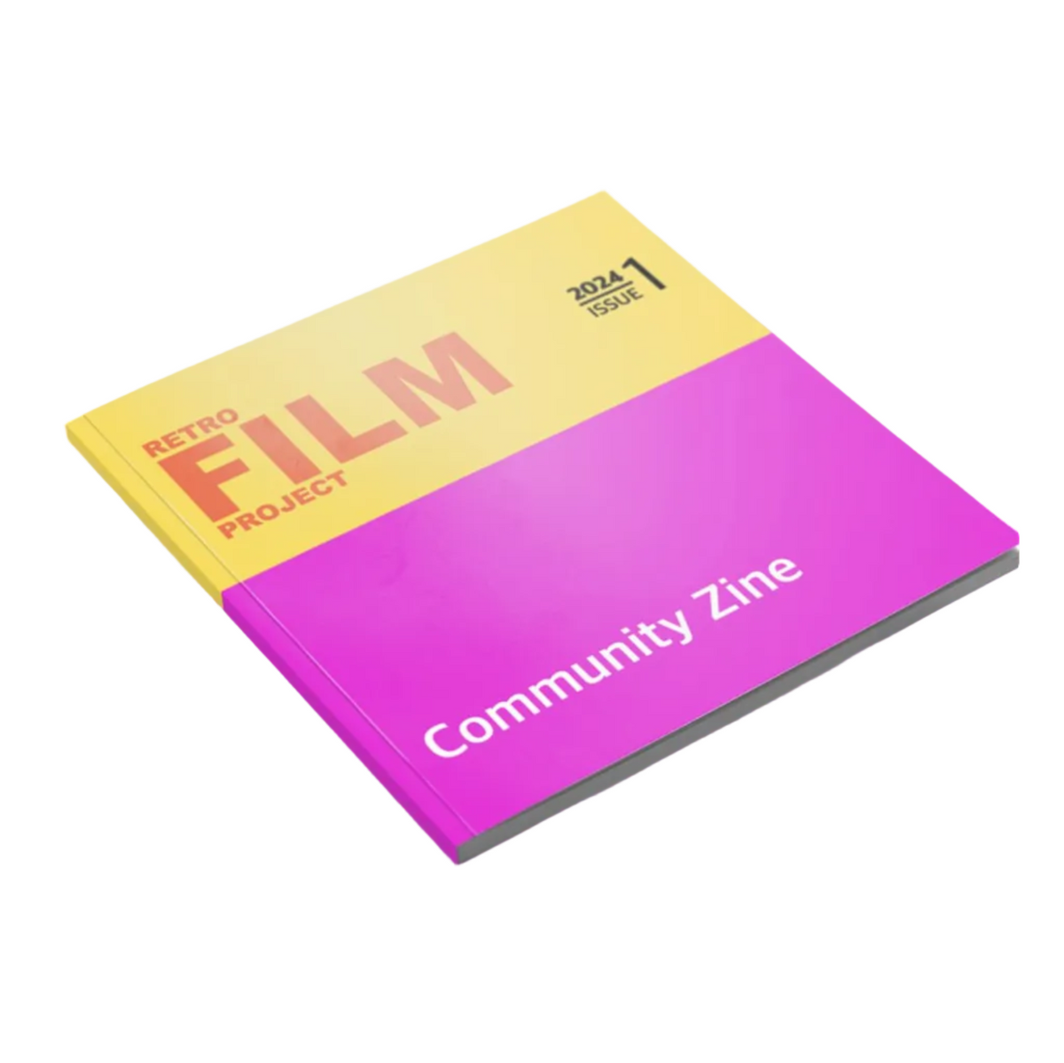 A colorful zine titled 'Retro Film Project' with a subtitle 'Unity Zine' in a yellow and pink cover, showcasing black-and-white photographs.