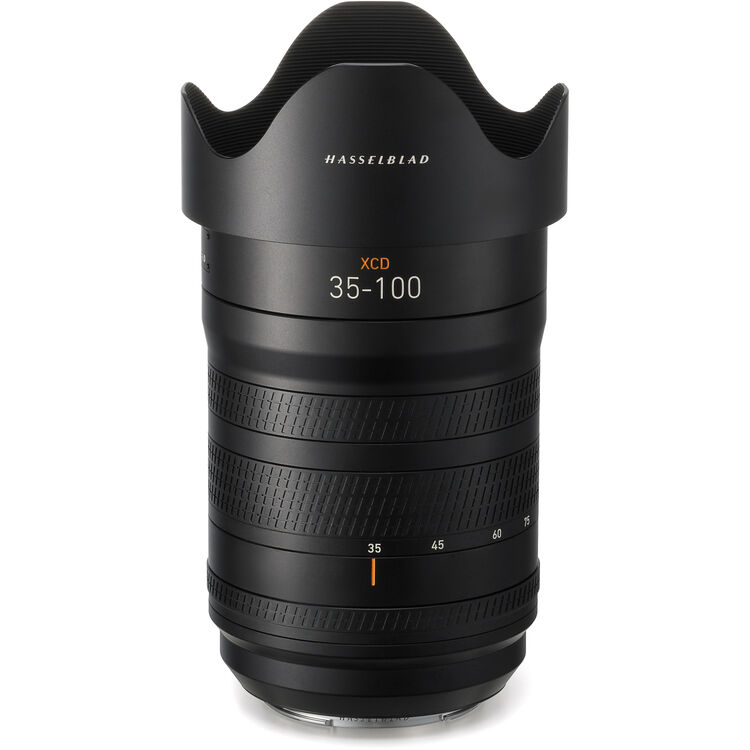 Hasselblad camera lens on a white background
