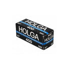 Single roll of Holga 400 ISO black and white 120 medium format film in a black box with blue accents.