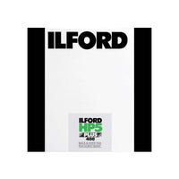 Ilford HP5 Plus 400 black and white film pack, showing the white pack with black borders and the Ilford logo.